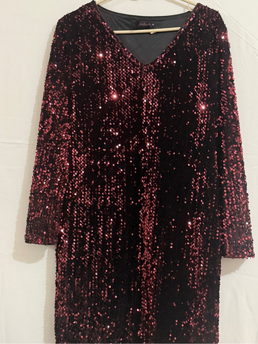 Fashion Bug Burgundy Sequin V-Neck Mini Dress